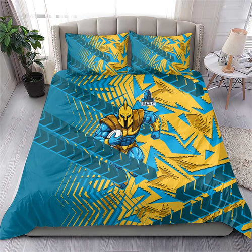 Gold Coast Titans Rugby Bedding Set Fierce Mascot Geometric Tribal Art