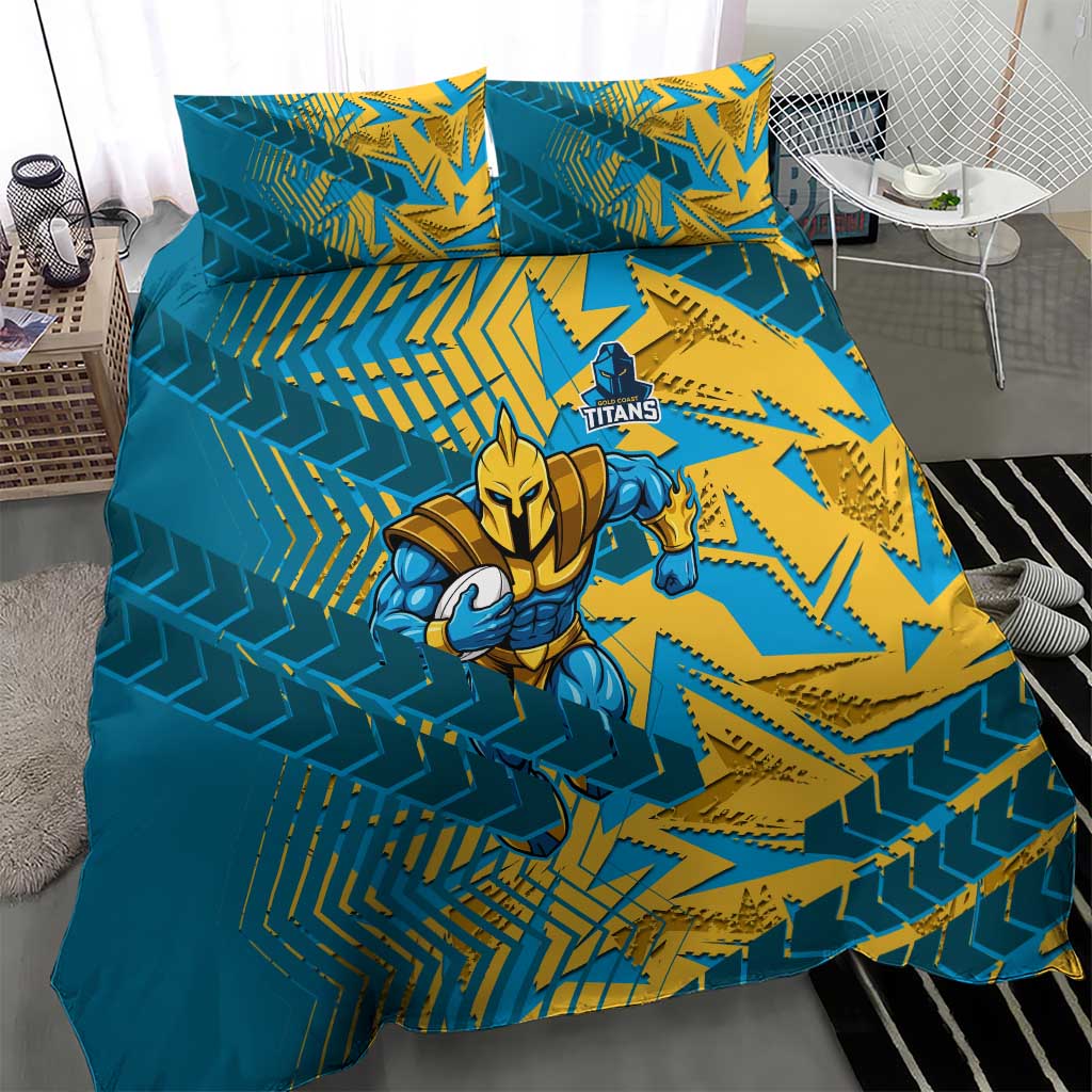Gold Coast Titans Rugby Bedding Set Fierce Mascot Geometric Tribal Art