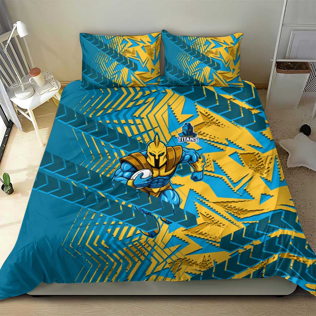 Gold Coast Titans Rugby Bedding Set Fierce Mascot Geometric Tribal Art