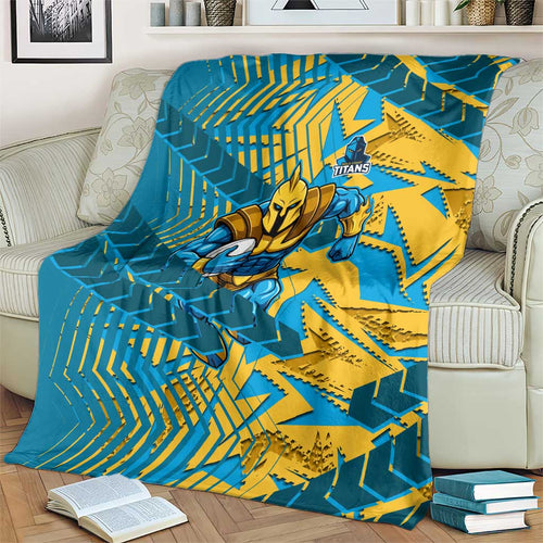 Gold Coast Titans Rugby Blanket Fierce Mascot Geometric Tribal Art
