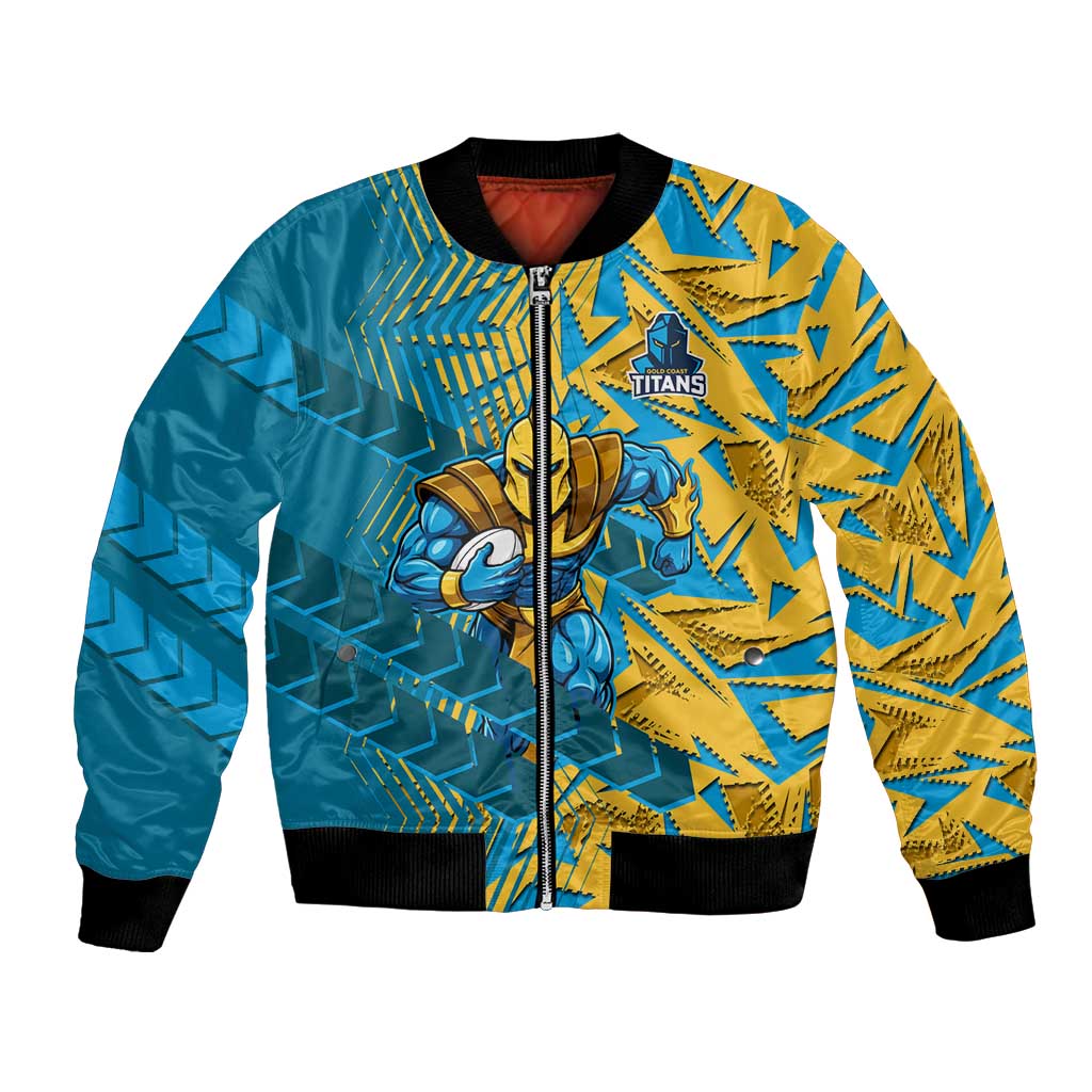 Gold Coast Titans Rugby Bomber Jacket Fierce Mascot Geometric Tribal Art