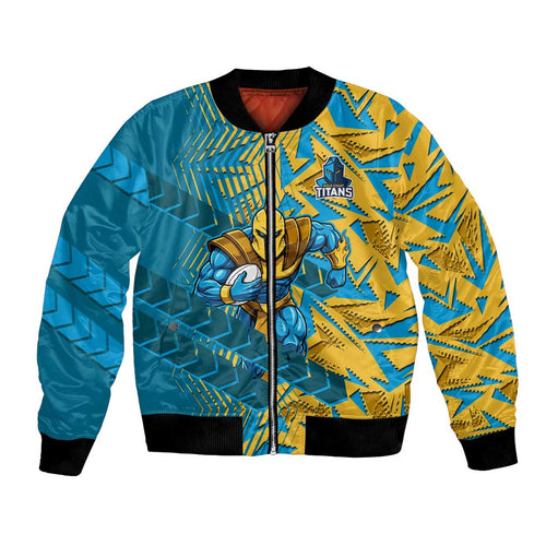 Gold Coast Titans Rugby Bomber Jacket Fierce Mascot Geometric Tribal Art