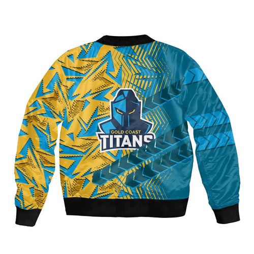 Gold Coast Titans Rugby Bomber Jacket Fierce Mascot Geometric Tribal Art