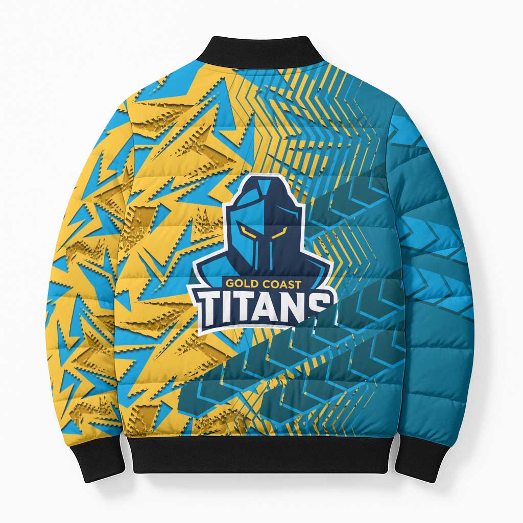 Gold Coast Titans Rugby Bomber Puffer Jacket Fierce Mascot Geometric Tribal Art