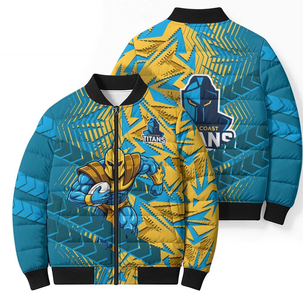 Gold Coast Titans Rugby Bomber Puffer Jacket Fierce Mascot Geometric Tribal Art