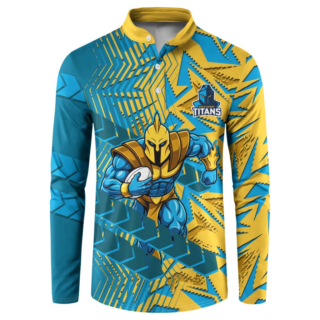 Gold Coast Titans Rugby Button Sweatshirt Fierce Mascot Geometric Tribal Art