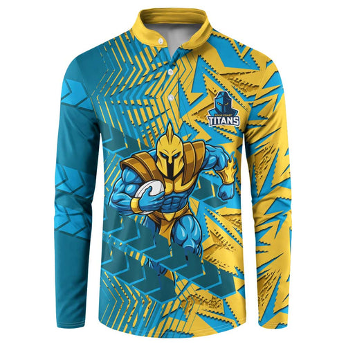 Gold Coast Titans Rugby Button Sweatshirt Fierce Mascot Geometric Tribal Art
