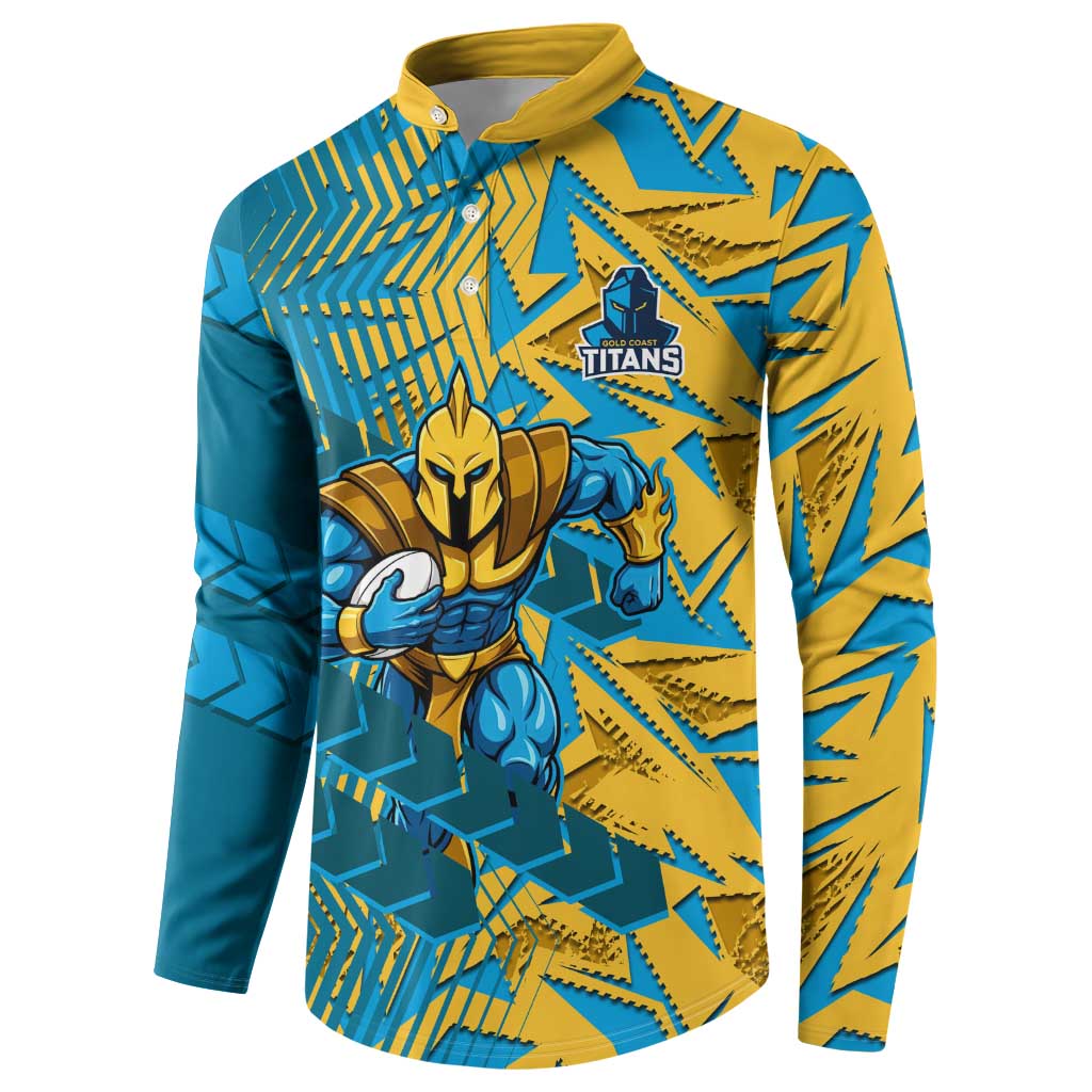 Gold Coast Titans Rugby Button Sweatshirt Fierce Mascot Geometric Tribal Art