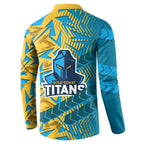 Gold Coast Titans Rugby Button Sweatshirt Fierce Mascot Geometric Tribal Art