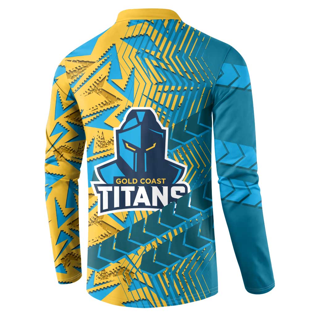 Gold Coast Titans Rugby Button Sweatshirt Fierce Mascot Geometric Tribal Art