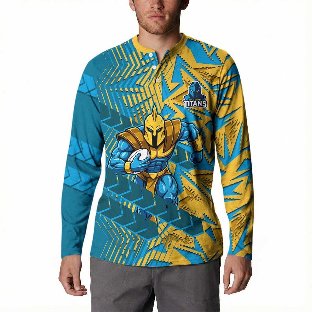 Gold Coast Titans Rugby Button Sweatshirt Fierce Mascot Geometric Tribal Art