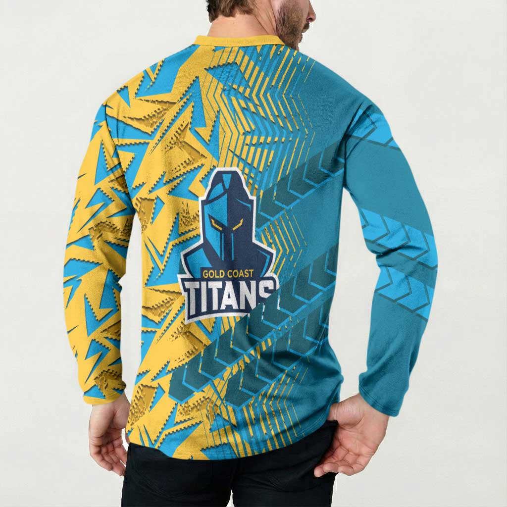 Gold Coast Titans Rugby Button Sweatshirt Fierce Mascot Geometric Tribal Art