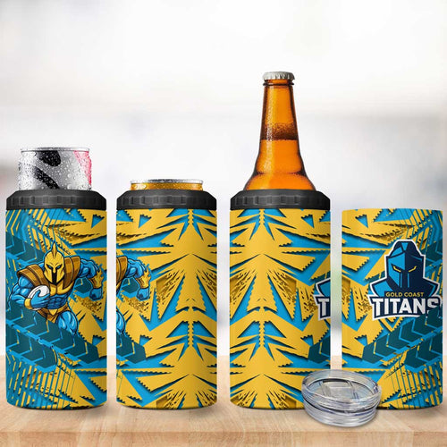 Gold Coast Titans Rugby 4 in 1 Can Cooler Tumbler Fierce Mascot Geometric Tribal Art