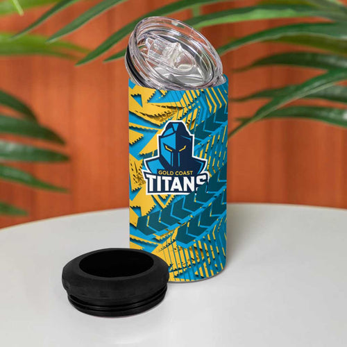 Gold Coast Titans Rugby 4 in 1 Can Cooler Tumbler Fierce Mascot Geometric Tribal Art