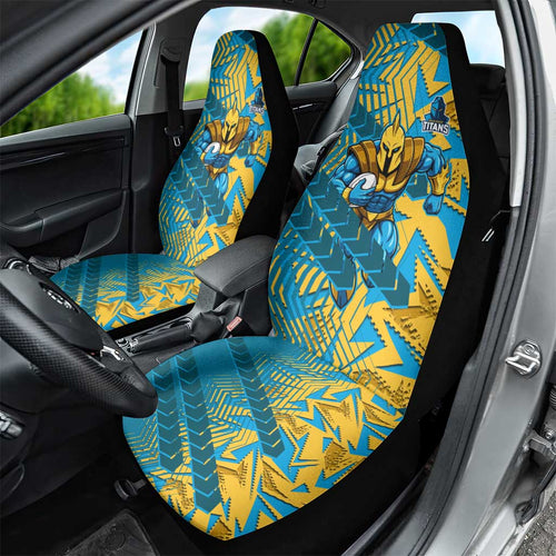 Gold Coast Titans Rugby Car Seat Cover Fierce Mascot Geometric Tribal Art