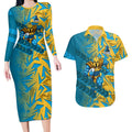 Gold Coast Titans Rugby Couples Matching Long Sleeve Bodycon Dress and Hawaiian Shirt Fierce Mascot Geometric Tribal Art