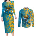 Gold Coast Titans Rugby Couples Matching Long Sleeve Bodycon Dress and Long Sleeve Button Shirt Fierce Mascot Geometric Tribal Art