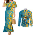 Gold Coast Titans Rugby Couples Matching Mermaid Dress and Long Sleeve Button Shirt Fierce Mascot Geometric Tribal Art