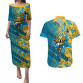 Gold Coast Titans Rugby Couples Matching Puletasi and Hawaiian Shirt Fierce Mascot Geometric Tribal Art