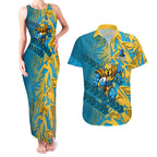 Gold Coast Titans Rugby Couples Matching Tank Maxi Dress and Hawaiian Shirt Fierce Mascot Geometric Tribal Art