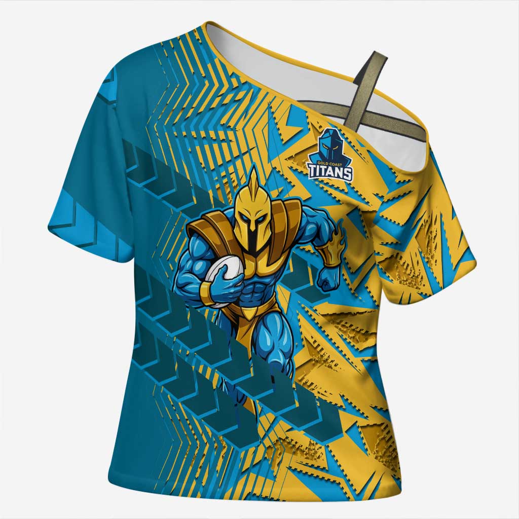 Gold Coast Titans Rugby Cross Shoulder Shirt Fierce Mascot Geometric Tribal Art