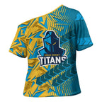 Gold Coast Titans Rugby Cross Shoulder Shirt Fierce Mascot Geometric Tribal Art