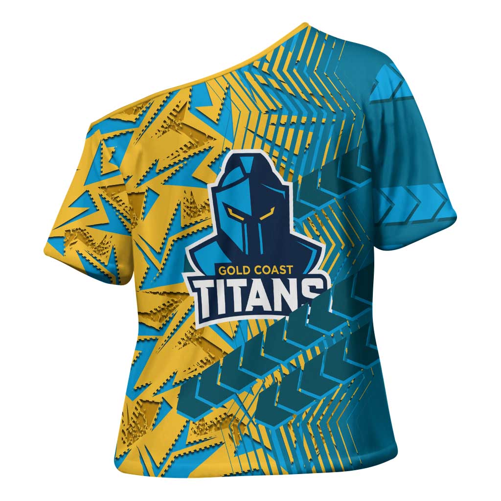 Gold Coast Titans Rugby Cross Shoulder Shirt Fierce Mascot Geometric Tribal Art