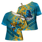 Gold Coast Titans Rugby Cross Shoulder Shirt Fierce Mascot Geometric Tribal Art