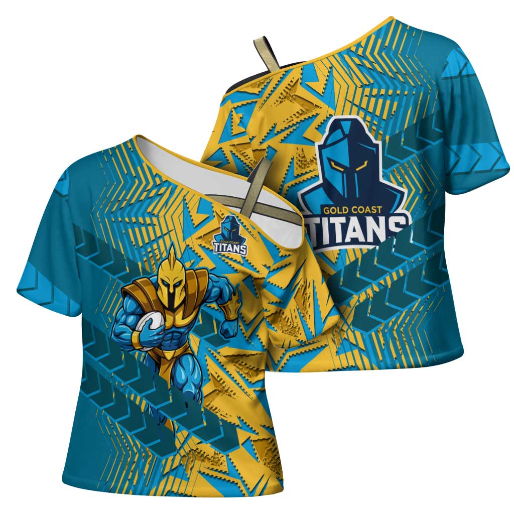 Gold Coast Titans Rugby Cross Shoulder Shirt Fierce Mascot Geometric Tribal Art