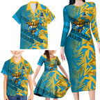 Gold Coast Titans Rugby Family Matching Long Sleeve Bodycon Dress and Hawaiian Shirt Fierce Mascot Geometric Tribal Art