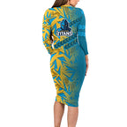Gold Coast Titans Rugby Family Matching Long Sleeve Bodycon Dress and Hawaiian Shirt Fierce Mascot Geometric Tribal Art