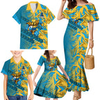 Gold Coast Titans Rugby Family Matching Mermaid Dress and Hawaiian Shirt Fierce Mascot Geometric Tribal Art