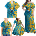 Gold Coast Titans Rugby Family Matching Off Shoulder Maxi Dress and Hawaiian Shirt Fierce Mascot Geometric Tribal Art