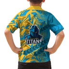 Gold Coast Titans Rugby Family Matching Off Shoulder Maxi Dress and Hawaiian Shirt Fierce Mascot Geometric Tribal Art