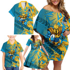 Gold Coast Titans Rugby Family Matching Off Shoulder Short Dress and Hawaiian Shirt Fierce Mascot Geometric Tribal Art