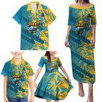 Gold Coast Titans Rugby Family Matching Puletasi and Hawaiian Shirt Fierce Mascot Geometric Tribal Art