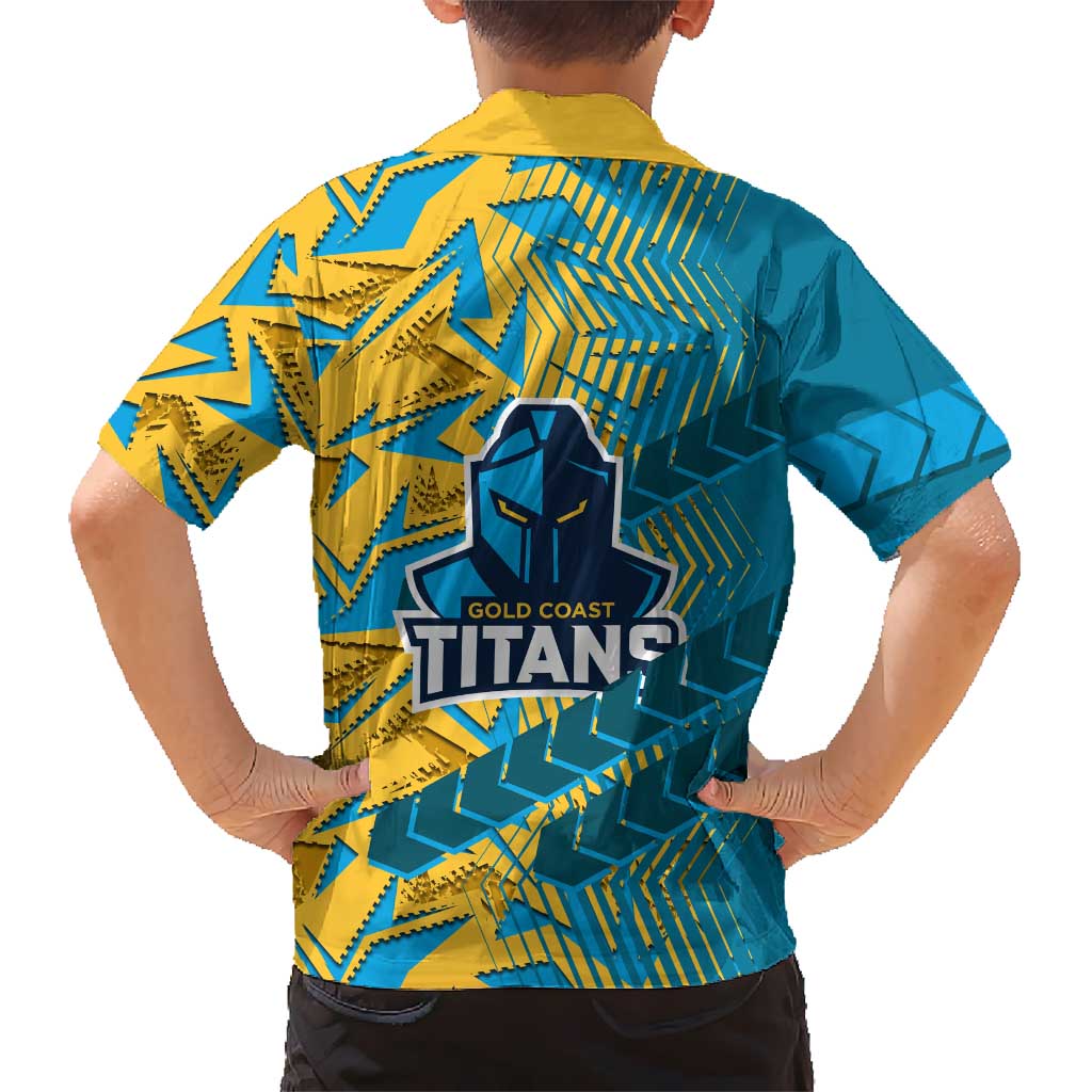 Gold Coast Titans Rugby Family Matching Puletasi and Hawaiian Shirt Fierce Mascot Geometric Tribal Art