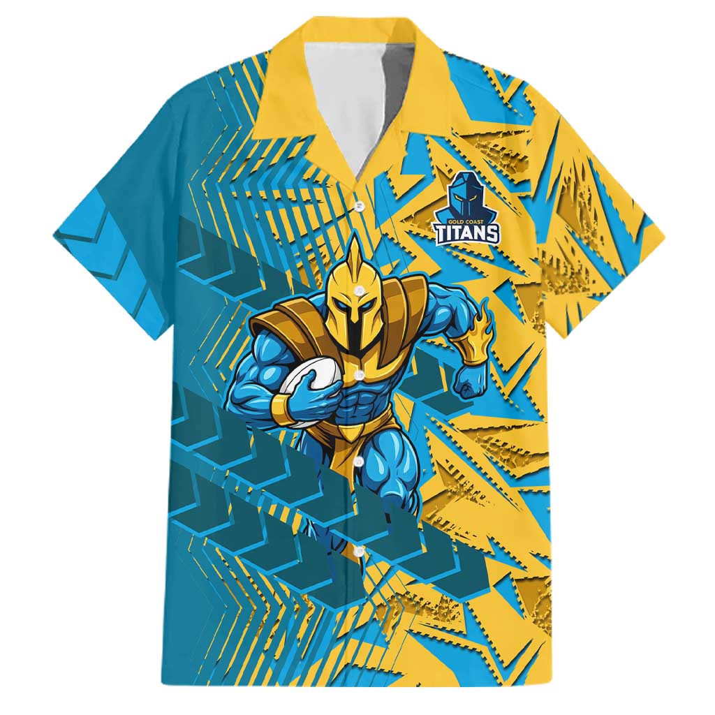 Gold Coast Titans Rugby Family Matching Puletasi and Hawaiian Shirt Fierce Mascot Geometric Tribal Art