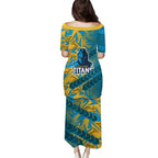 Gold Coast Titans Rugby Family Matching Puletasi and Hawaiian Shirt Fierce Mascot Geometric Tribal Art