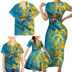 Gold Coast Titans Rugby Family Matching Short Sleeve Bodycon Dress and Hawaiian Shirt Fierce Mascot Geometric Tribal Art