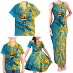 Gold Coast Titans Rugby Family Matching Tank Maxi Dress and Hawaiian Shirt Fierce Mascot Geometric Tribal Art
