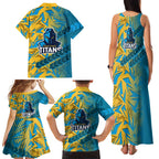 Gold Coast Titans Rugby Family Matching Tank Maxi Dress and Hawaiian Shirt Fierce Mascot Geometric Tribal Art