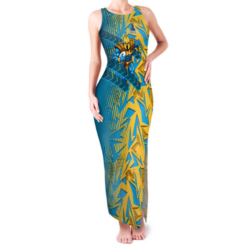 Gold Coast Titans Rugby Family Matching Tank Maxi Dress and Hawaiian Shirt Fierce Mascot Geometric Tribal Art
