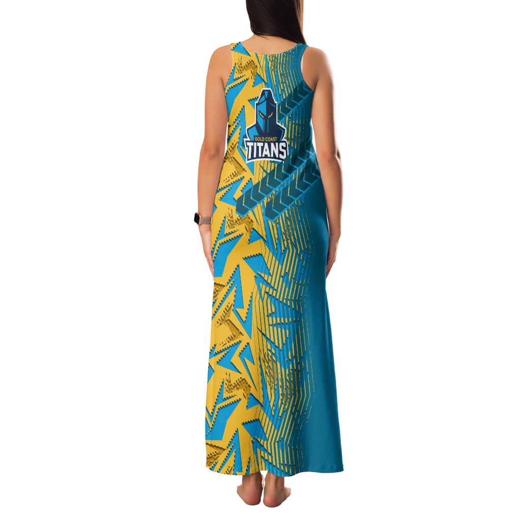 Gold Coast Titans Rugby Family Matching Tank Maxi Dress and Hawaiian Shirt Fierce Mascot Geometric Tribal Art