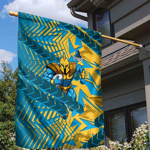 Gold Coast Titans Rugby Garden Flag Fierce Mascot Geometric Tribal Art