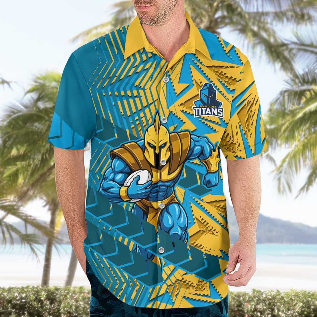 Gold Coast Titans Rugby Hawaiian Shirt Fierce Mascot Geometric Tribal Art