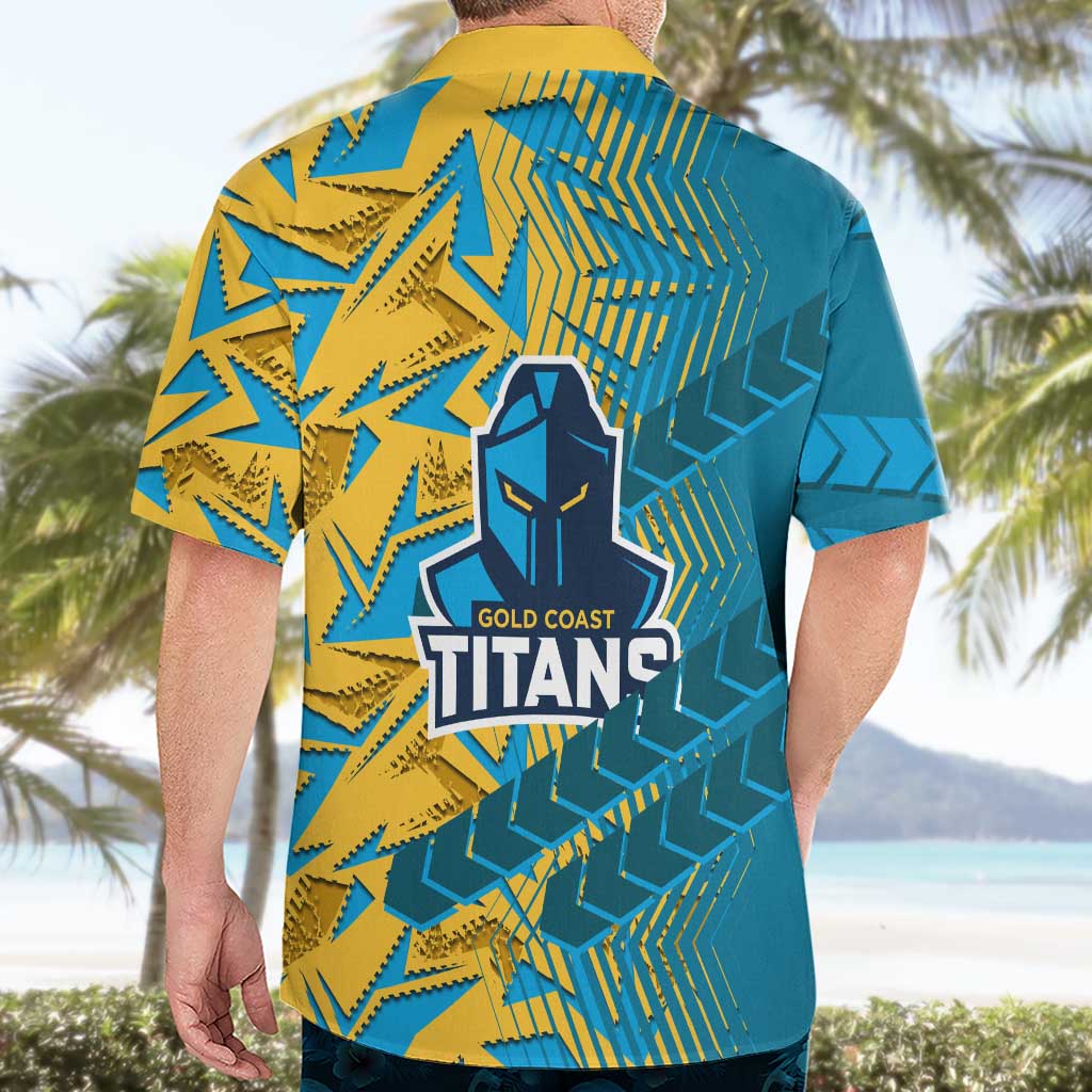 Gold Coast Titans Rugby Hawaiian Shirt Fierce Mascot Geometric Tribal Art
