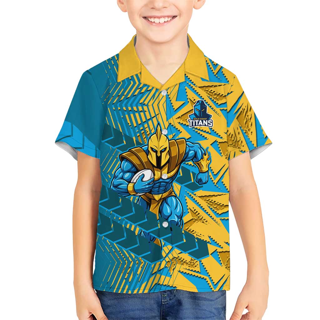Gold Coast Titans Rugby Hawaiian Shirt Fierce Mascot Geometric Tribal Art