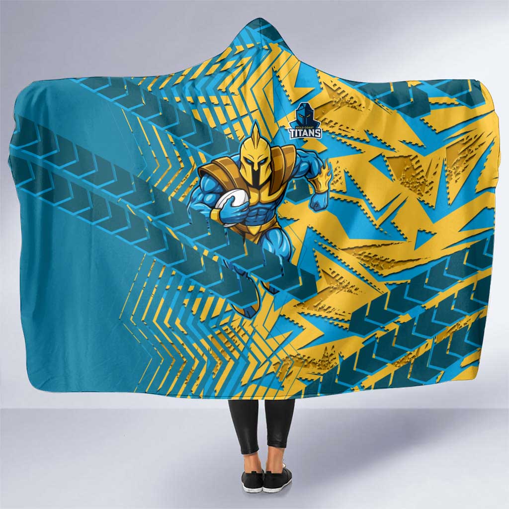 Gold Coast Titans Rugby Hooded Blanket Fierce Mascot Geometric Tribal Art