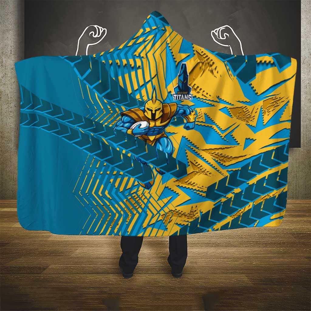 Gold Coast Titans Rugby Hooded Blanket Fierce Mascot Geometric Tribal Art
